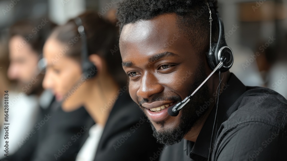 Poster professional debt collector calmly handling a challenging call demonstrating patience and communicat