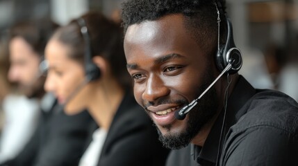 Professional debt collector calmly handling a challenging call demonstrating patience and communication skills in a highpressure call center environment.