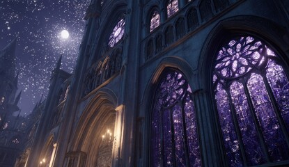 Gothic cathedral at night