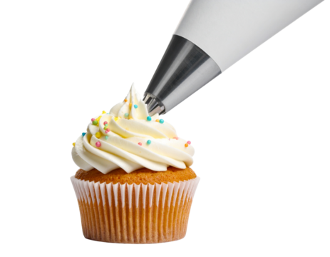  Pastry Piping Bag with Metal Tip and Frosted Cupcakes Isolated on Transparent Background PNG