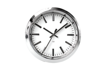 Sleek modern clock face design for business deadline reminders and time management concepts, chrome bezel adds a touch of professional elegance for any project