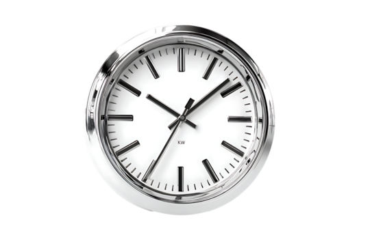 Sleek modern clock face design for business deadline reminders and time management concepts, chrome bezel adds a touch of professional elegance for any project