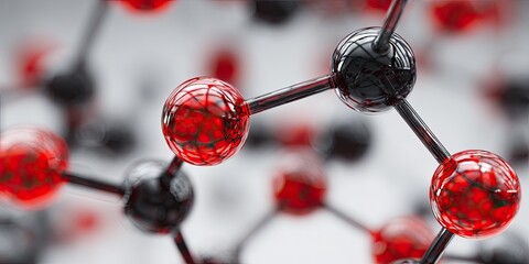 Molecular structure, red and black spheres connected by rods
