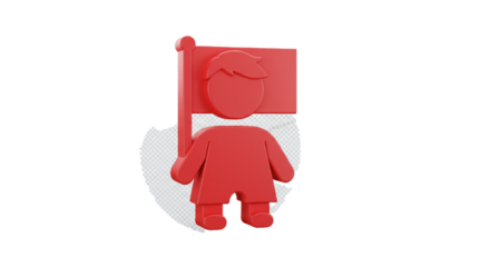 A vibrant red rendered figure of a person proudly holds a rectangular flag, symbolizing support or celebration.