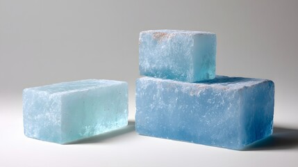 Three light blue, textured rectangular forms.