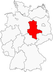 Obraz premium Map of Germany highlighting the state of Saxony Anhalt (sachsen anhalt) . Ideal for projects on its historical cities, Reformation sites, and agricultural landscapes