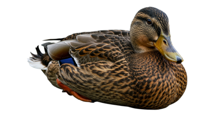 A beautiful brown duck with intricate feather patterns rests peacefully, showcasing its natural beauty and calm demeanor.