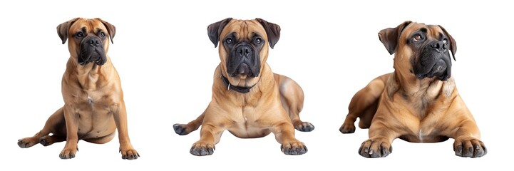 Obraz premium Bullmastiff Dog Set Isolated on Transparent Background. PNG.
