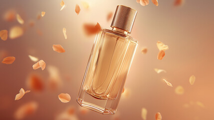 Elegant Perfume Bottle with Falling Flower Petals