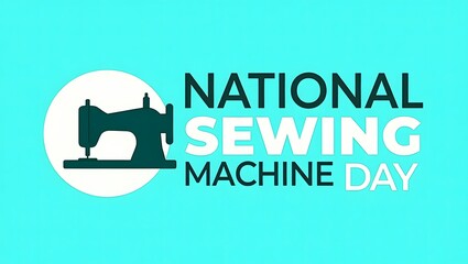  National Sewing Machine Day with a minimalist illustration of a modern sewing machine and colorful spools on a green background.
