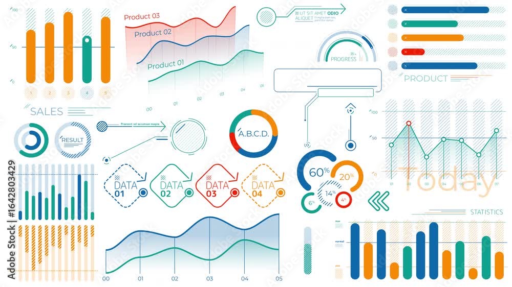 Poster set of animated infographic elements for business data