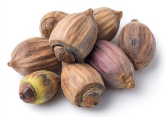 Cluster of dried seeds against white background