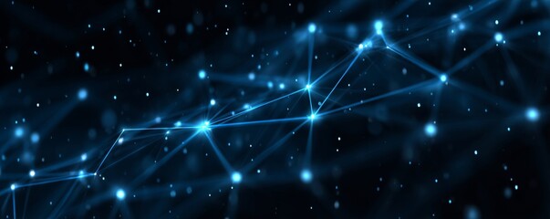 Fototapeta premium Blue Network Plexus of Light Connections on Dark, Connections, Technology