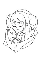 Goldilocks Sleeping In Small Bear Bed Outline Vector