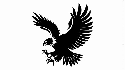 Obraz premium Silhouette of an eagle with wings spread wide and talons extended in a black and white illustration | editable eps vectors