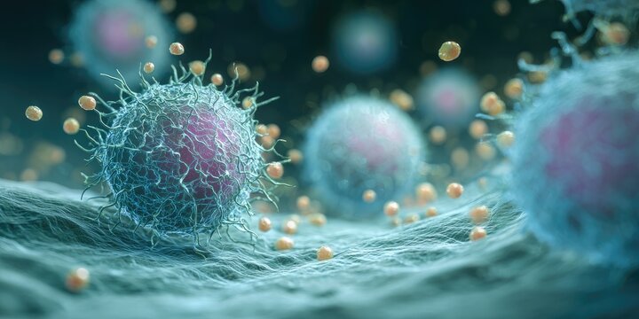 Microscopic view of cells and particles