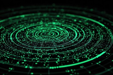 Abstract digital circular display with glowing green elements