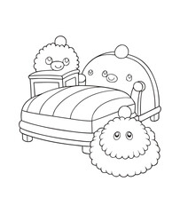 Three Bear Beds In Bedroom Outline Vector