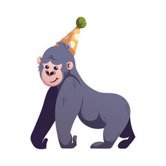 Vector Illustration of cute gorilla with party hat	