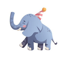 Vector Illustration of cute elephant with party hat