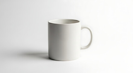Obraz premium A simple white ceramic mug isolated on a white background casting a soft shadow on the surface below
