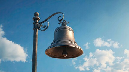 Obraz premium Ornate bell on a pole against a vibrant sky