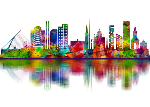 Dublin Republic of Ireland Skyline, Cityscape Skyscraper Buildings Landscape City Downtown Abstract Landmarks Travel Background Modern Art Architecture