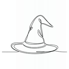 Simple line drawing of a classic pointed witch hat