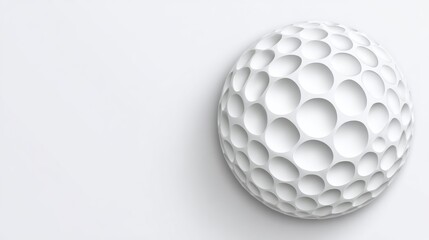 Minimalist White Golf Ball on White Background, Sport , Texture