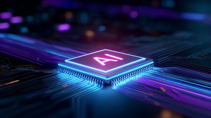 Neon AI Chip on Circuit Board, Technology , Microchip