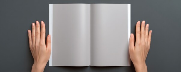 Open Book Mockup with Hands on Dark Background, Mockup, Magazine