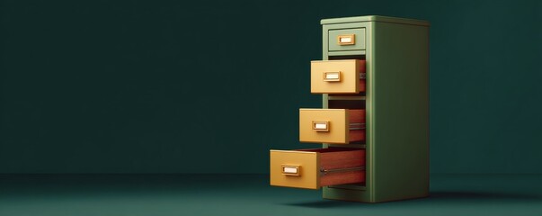 Open Drawers Olive Filing Cabinet, Records, Storage
