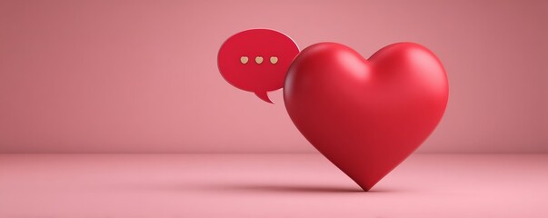 Red Heart and Message Bubble on Pink, Valentine , Love
