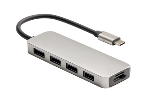 Sleek modern USB-C hub boosting productivity with multiple ports for seamless connectivity, enhancing workflow and efficiency for professionals on the go