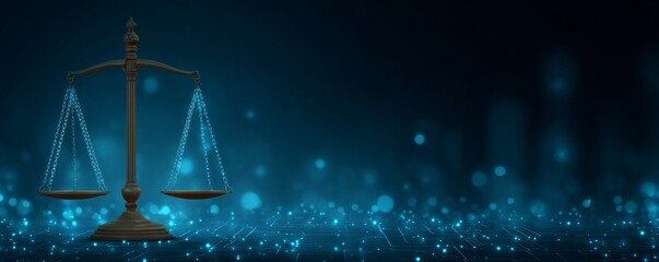 Scales of Justice on Digital Circuit Board, Technology , Law