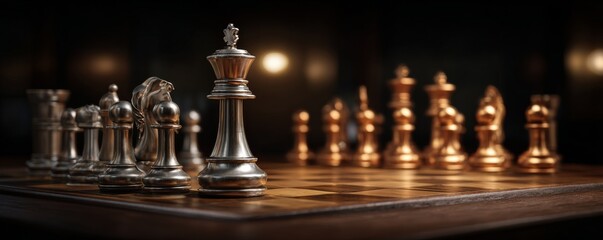 Silver and Gold Chess Pieces on Board, Strategy , Game