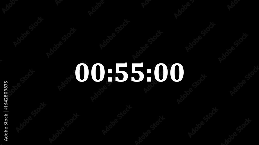 Poster one minute countdown animation from 60 seconds to 0 seconds on black background, one minute countdow