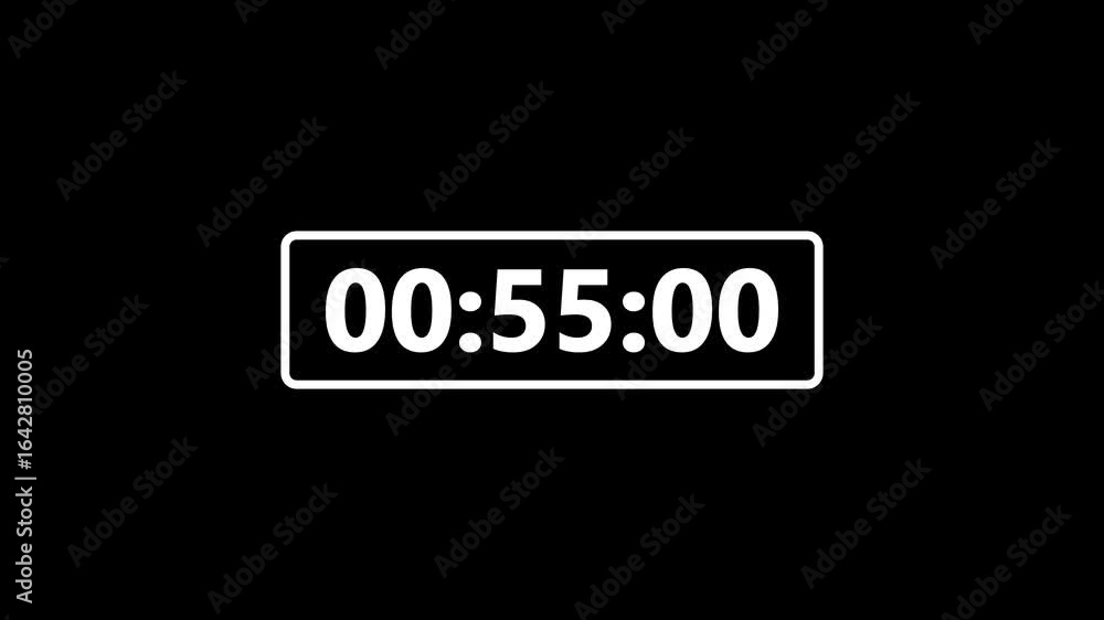 Poster one minute countdown animation from 60 seconds to 0 seconds on black background, one minute countdow