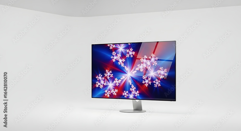 Fototapete modern computer monitor displaying a vibrant abstract fractal starburst pattern