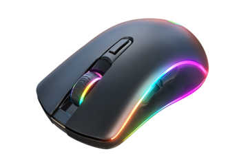 Sleek ergonomic gaming mouse with vibrant RGB lighting accents, perfect for esports, streaming, or professional designers seeking precision and style during long work sessions