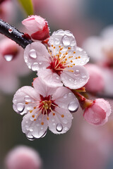 cherry blossoms , cherry blossoms with water drops, Flowers, Pink Flowers Closeup, Tree branch with flowers, Sakura