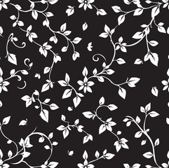 Seamless black and white floral viral pattern
