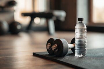 Gym equipment and water bottle
