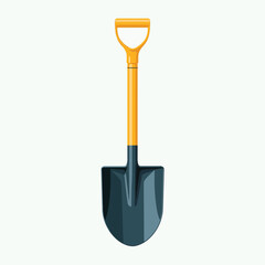 A bright yellow and dark grey shovel with a d shaped handle isolated on a light background