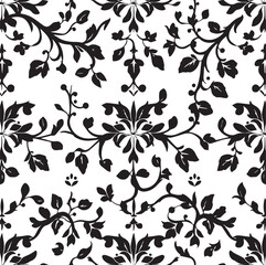 Seamless black and white floral viral pattern
