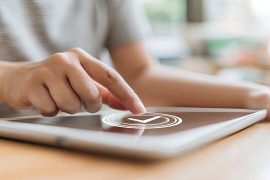 Person using a tablet to confirm - Powered by Adobe
