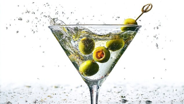 Martini with olives and splash