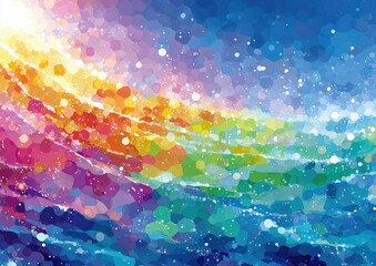 Abstract rainbow waves with sparkling dots