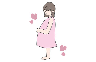 ピンクのワンピースを着た妊婦のシンプルなイラスト