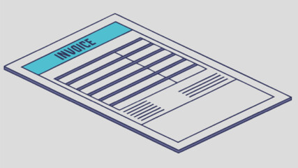 Isometric invoice document with blue header paper financial
